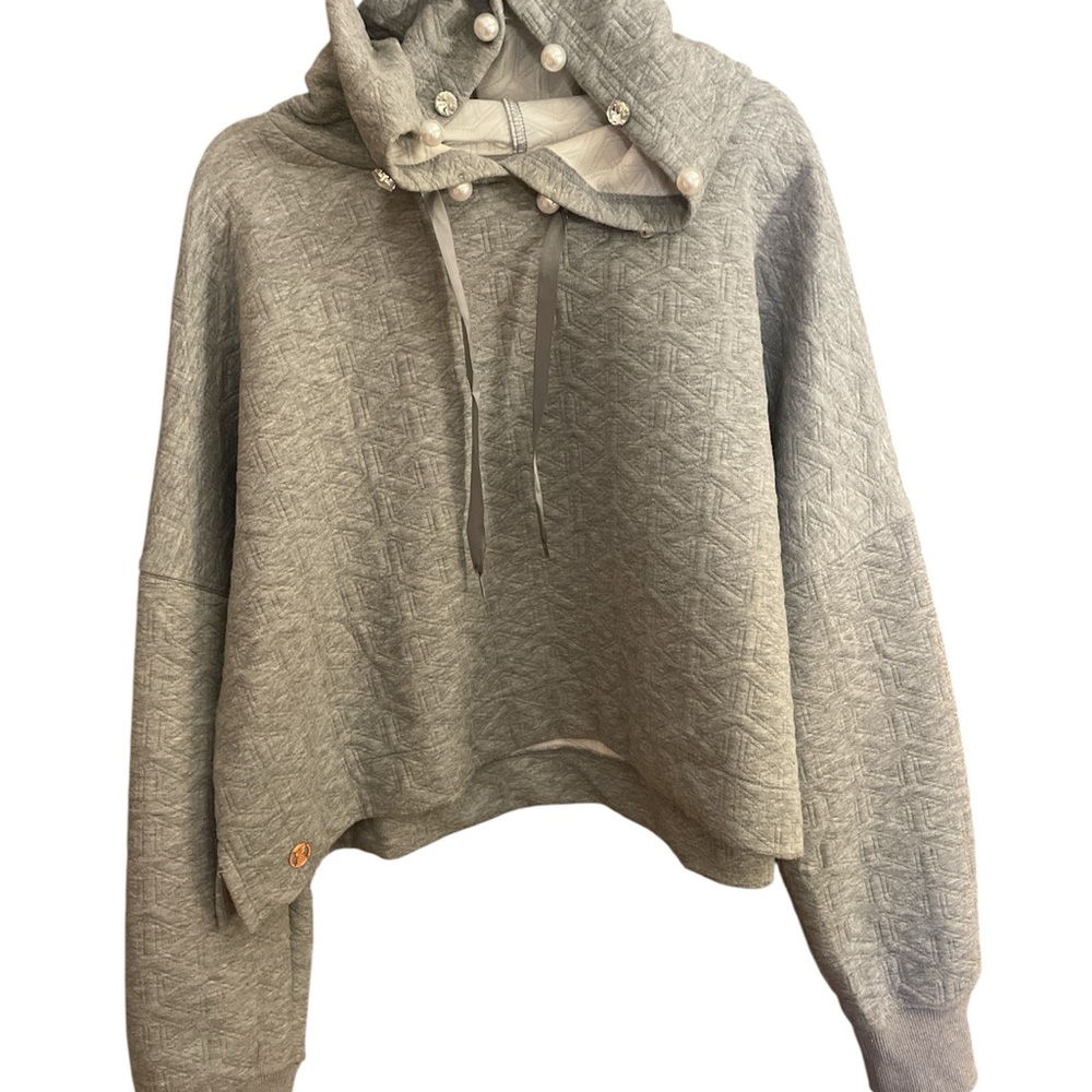 Simply Southern NWT  Grey  pearl and rhinestone quilted Hooded Pullover